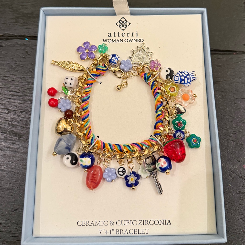 Nwt Atterri Woman Owned Multicolor Charm Bracelet Braided Woven Motifs Brand New